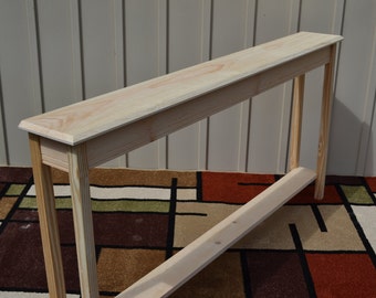Unfinished 60&quot; Narrow Console Sofa Foyer, Beveled Edge Pine Table w/Shelf