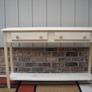 Unfinished 46" Sofa Console Beveled Edge Style PineTable w/Shelf(ves) and drawer