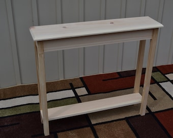 Unfinished 36&quot; Narrow Console Sofa Foyer, Beveled Edge Pine Table w/Shelf