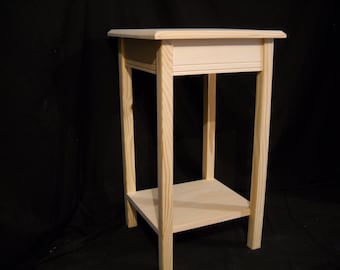 unfinished New Single or Set Pine Small Dorm End Table w/shelf Beveled Edge