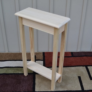 Unfinished 18&quot; Narrow Console Sofa Foyer, Beveled Edge Pine Table w/Shelf