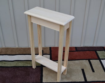 Unfinished 18&quot; Narrow Console Sofa Foyer, Beveled Edge Pine Table w/Shelf