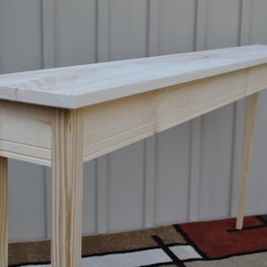 Unfinished 60" Narrow Shaker Square Edge Style Console, Sofa Foyer w/Tapered or Straight Block Leg PineTable