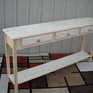 Unfinished 60&quot; Sofa, 58&quot;x11x30, Console, Beveled Edge Style PineTable w/Shelf and 3 drawers