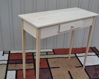 Unfinished Pine Tall Foyer Entry Table TV Stand Shaker Square Edge Style Console w/Tapered or Straight Block Leg with Drawer