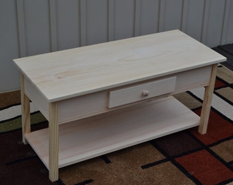 Unfinished Coffee Table w/Shelf and Drawer