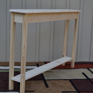 Unfinished 46&quot; Narrow Console Sofa Foyer, Beveled Edge Pine Table w/Shelf