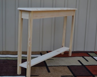 Unfinished 46&quot; Narrow Console Sofa Foyer, Beveled Edge Pine Table w/Shelf