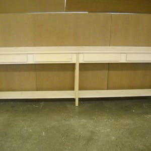 Unfinished Long Extended 62"-116" Wide Sofa w/drawers and shelf, 11" deep 30" High, Foyer, Wall Table