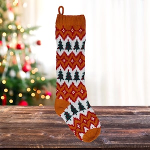 Hand-Knit Christmas Stocking, Custom Handmade Knitted Stocking, Traditional Family Heirloom Holiday Decor,Festive Christmas Tree Knit Design