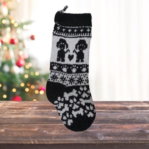 Hand-Knit Dog Christmas Stocking: Charcoal & White Paws Design