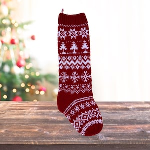 Hand-Knit Christmas Stocking, Custom Handmade Knitted Stocking, Traditional Family Heirloom Holiday Decor, Christmas Motif Knit Design