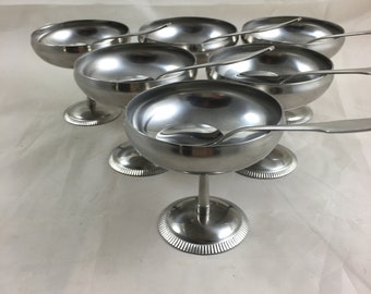 Lot de 6 coupes à glace Letang Remy sorbet en inox 18/10 vintage Fabriqué en France + 6 cuillères