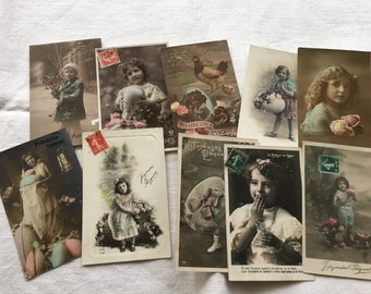 Lot original des années 1900, des années 1920, de 10 jolies jeunes filles fantastiques, vintage, éphémères, papier ancien, collage, découpe Scrapbooking