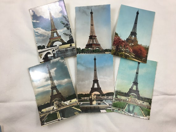 Lot 6 X Vintage Eiffel Tower Postcard Carte Postale Tour Etsy