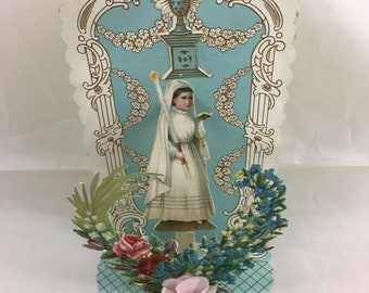 Carte sainte pop up originale française 1ère communion XIXème siècle