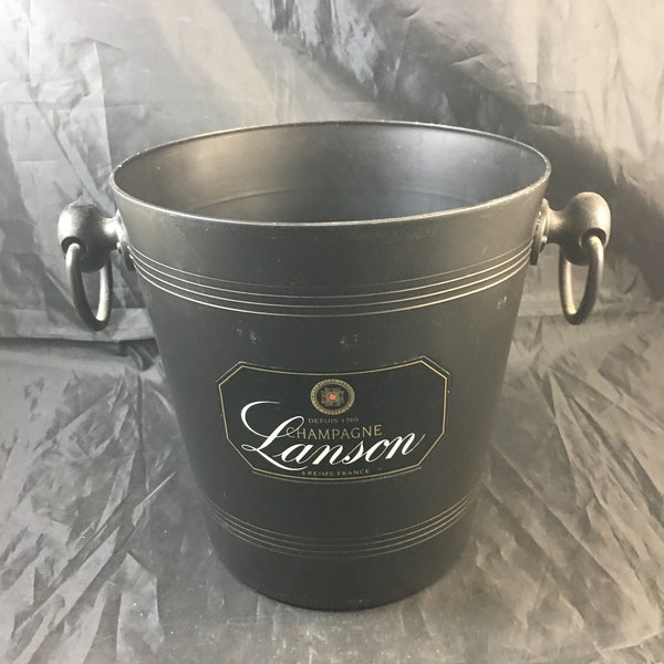 Vintage french wine Champagne Lanson ice bucket aluminium advertising cooler bar table accessories Made in France