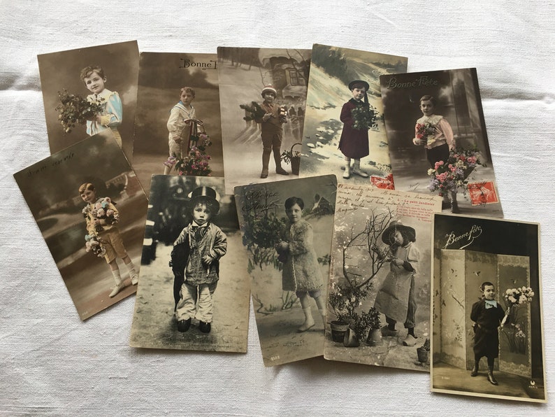 Original années 1900 années 1920 lot de 10 cartes postales fantaisie jeunes garçons vintage Ephemera Papier antique collant découpe Scrapbooking image 1