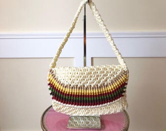 1970 ' s fabriqué à la main en macramé sac à main, sac en macramé, sac vintage, sac à main en macramé, sac à main arc en ciel, fait à la main des années 1970 en macramé, sacs à main sac Bohème et des sacs