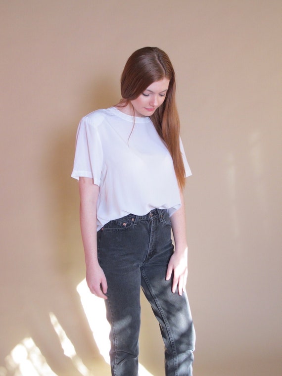 Luxury White Silk T-Shirt, woman's vintage 1990's