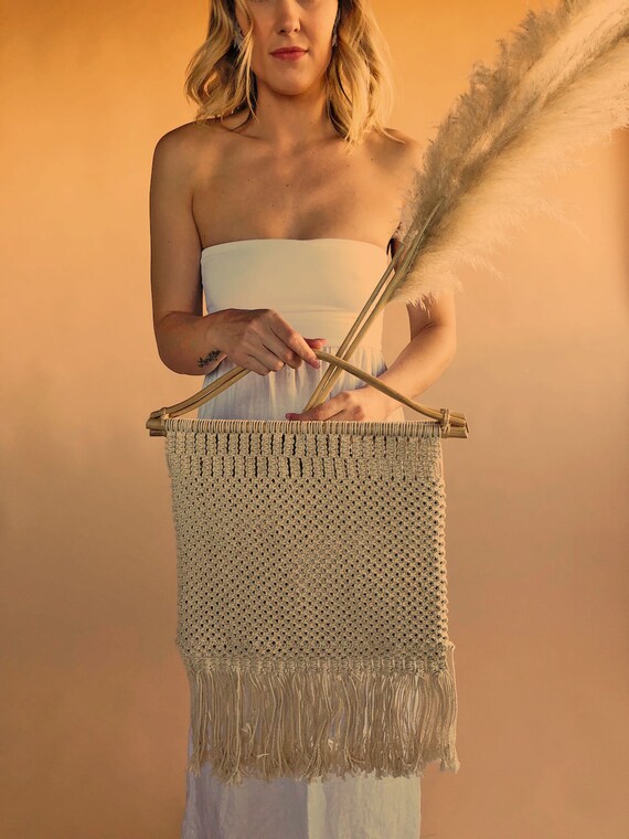 Hand macrame handbag, macrame purse. Vintage 1970