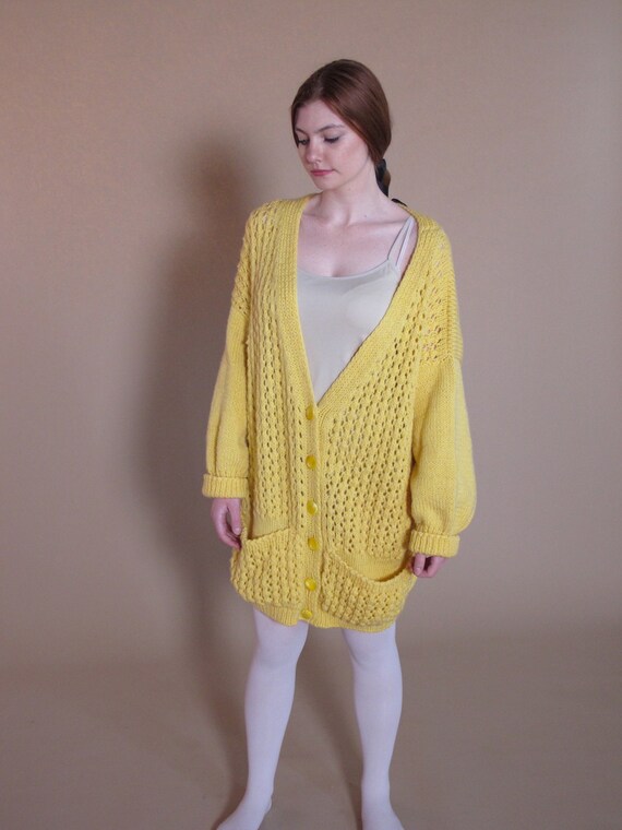 Hand Knit Yellow Sweater, oversized cardigan, yell