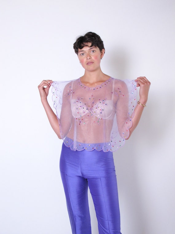 Sheer Lavender Blouse with Sequin Detail, sheer to