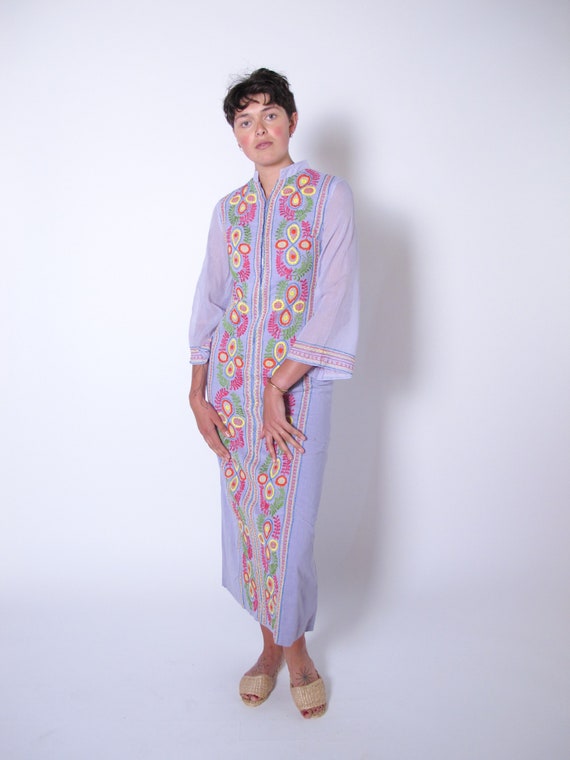 1960's Lavender Cotton Tunic Dress, embroidered dr