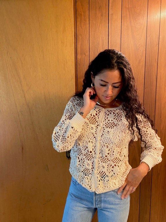 Cream Cotton Crochet Cardigan, cream cardigan, cro
