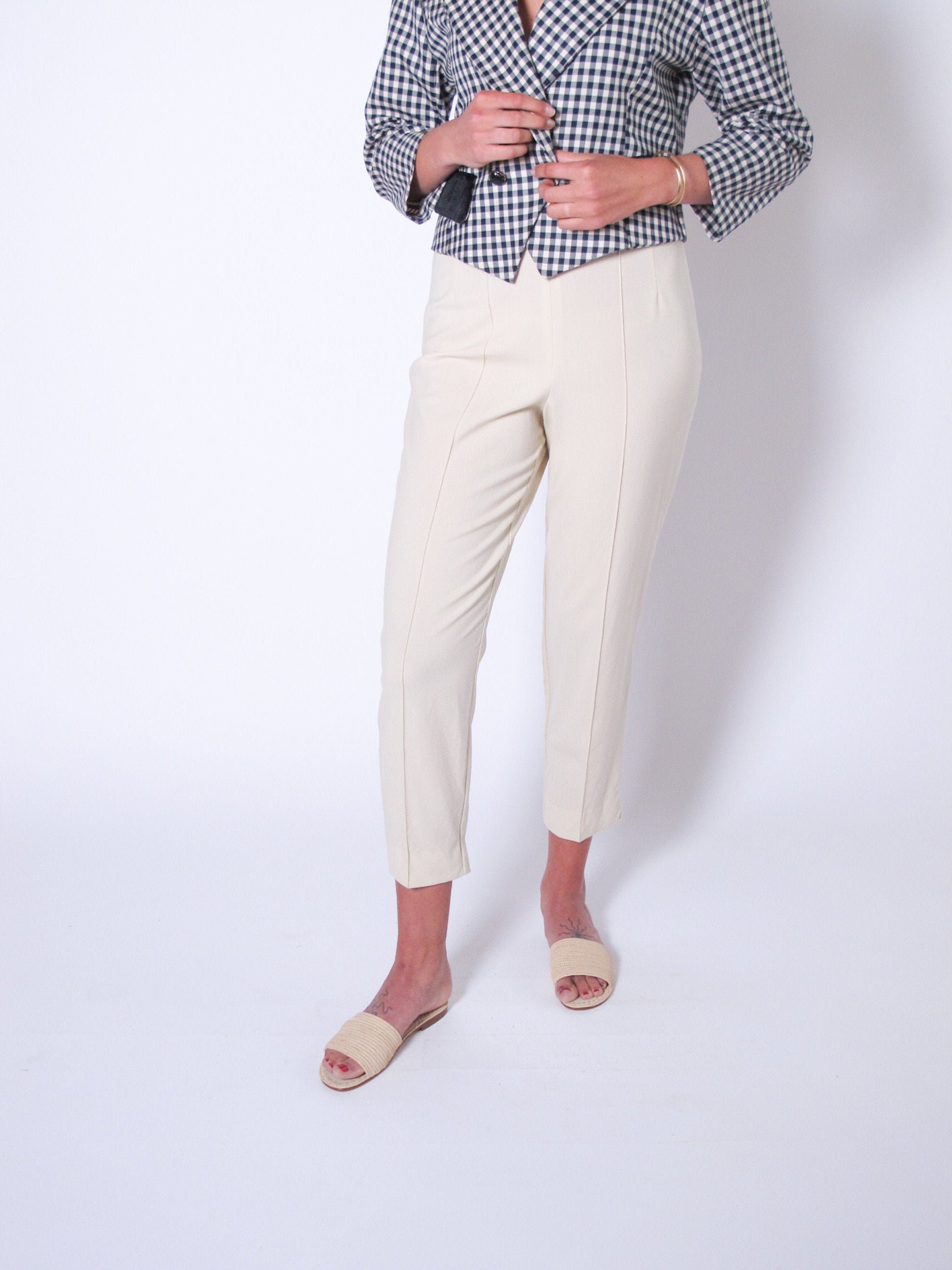 Cream Light Weight Virgin Wool Pants by 