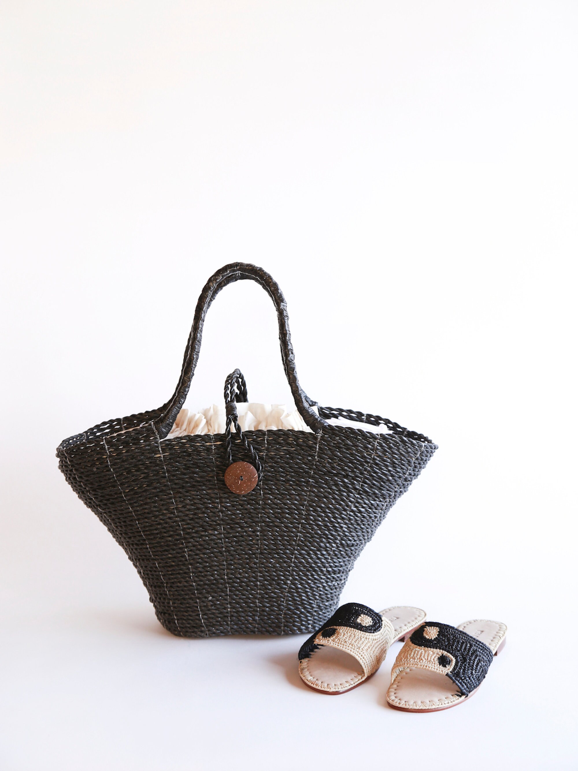 Schwarze gewebte Tasche gewebte Strandtasche natürliche | Etsy