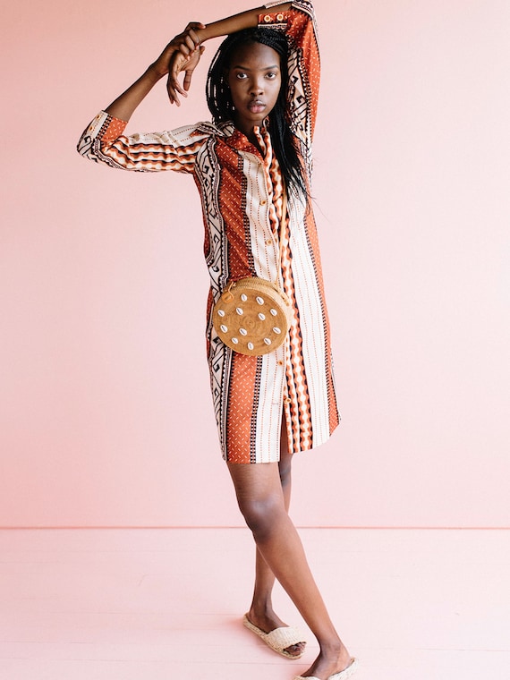 1970's Vintage Shirt Dress, printed dress, button