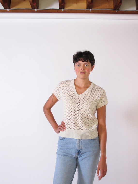 Cotton Crochet Top, cream crochet blouse, cotton b