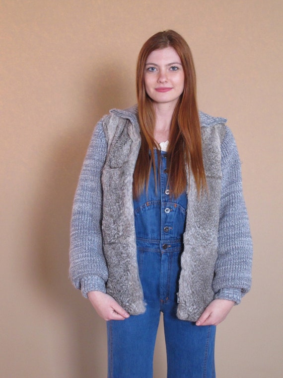 Vintage 1970's Fur Jacket with Knit sleeves, vinta
