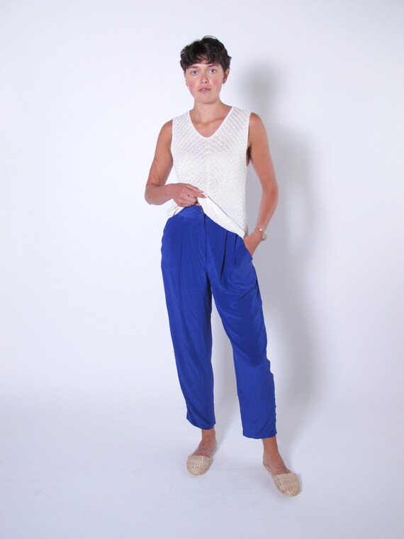 Blue Silk Pants, vintage silk pants, 100% silk pan