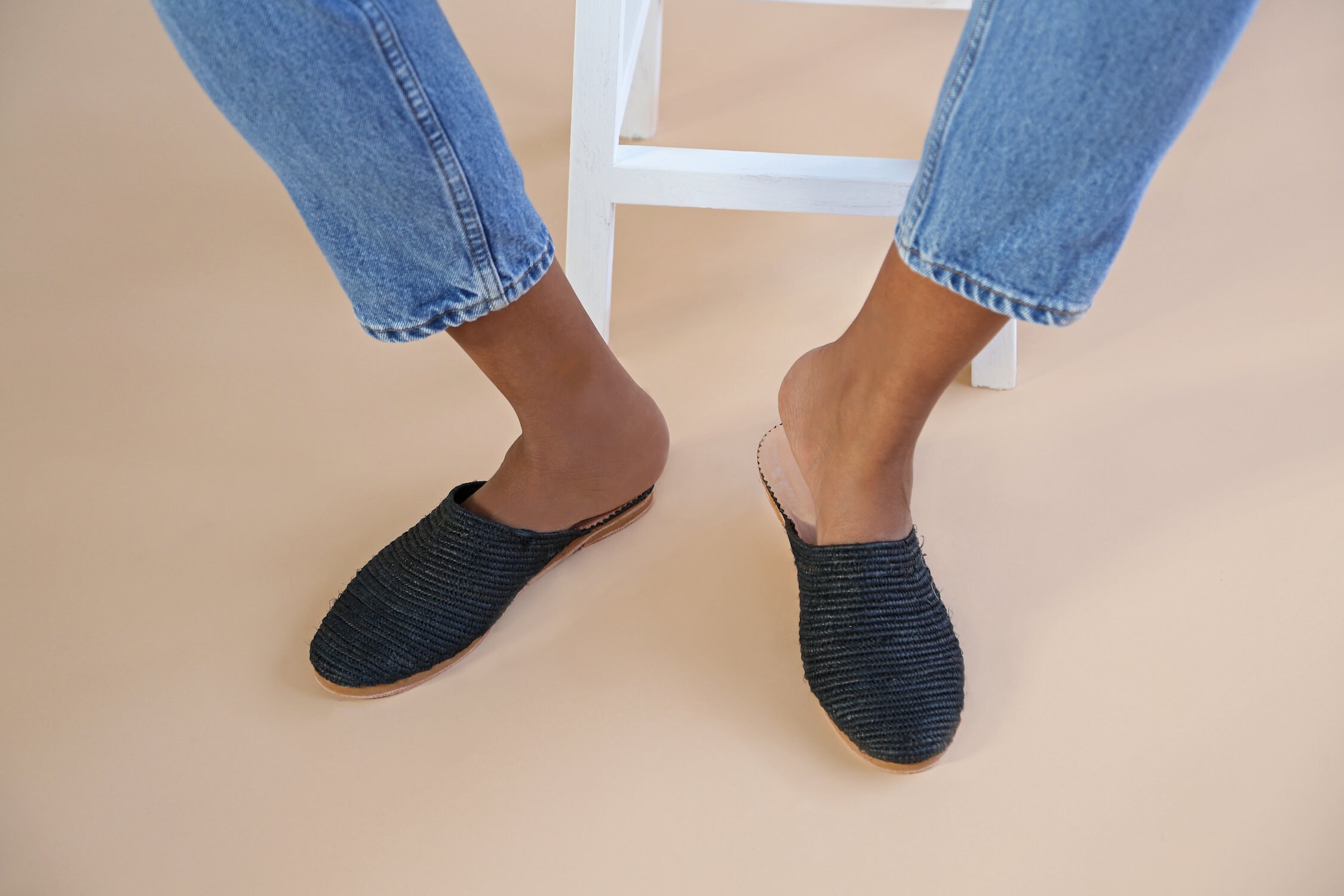 Black Raffia slides hand woven black raffia slides with | Etsy
