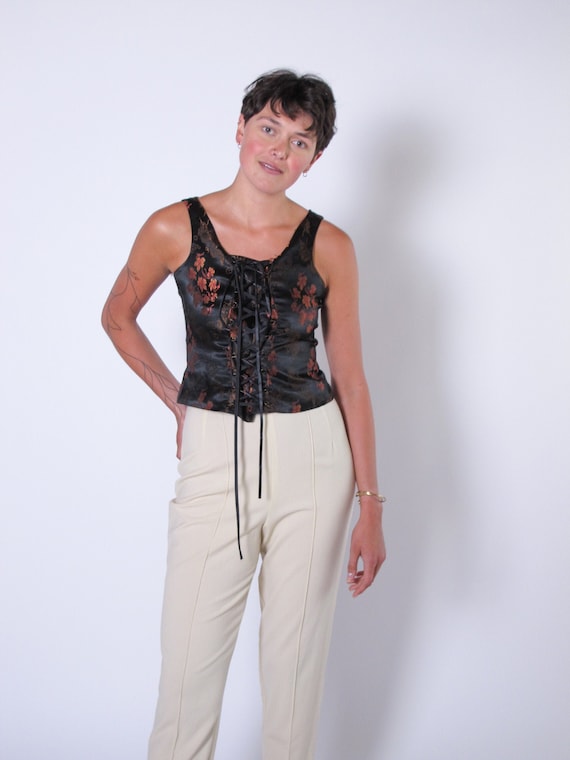 Pierre Cardin Chinoiserie Corset Top, lace up blou