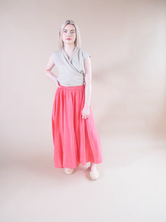Vintage 1990's Silk Skirt in pretty Coral, silk sk