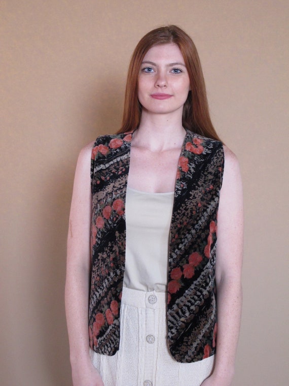 Vintage 1970's Velvet Floral Vest, velvet vest, fl