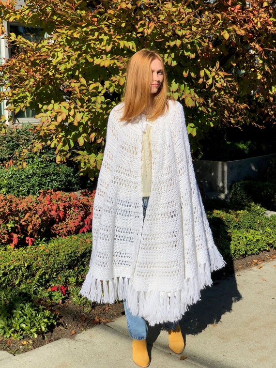 XL white crochet cape, wedding poncho, wedding cro