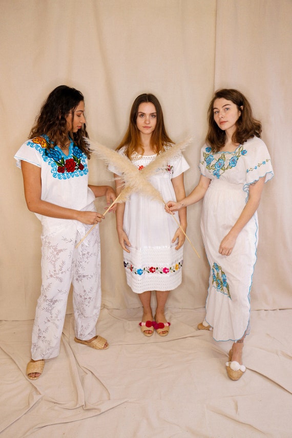 Vintage Summer Dresses, Mexican dress, white cotto