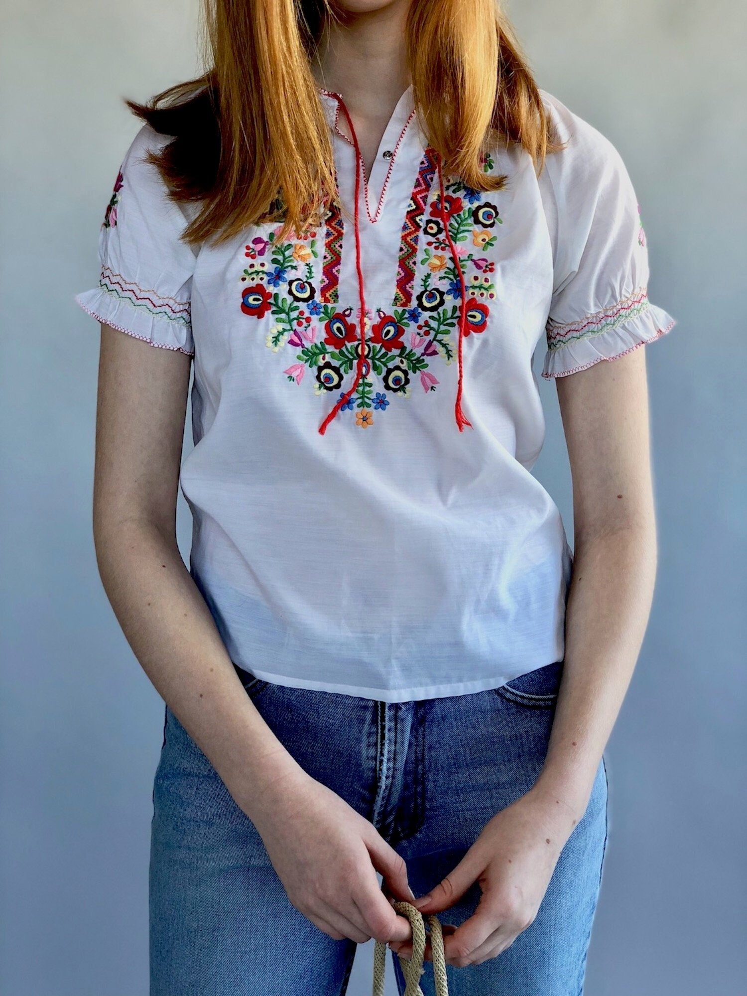 Vintage Hungarian Embroidered Blouse Hungarian blouse white Etsy