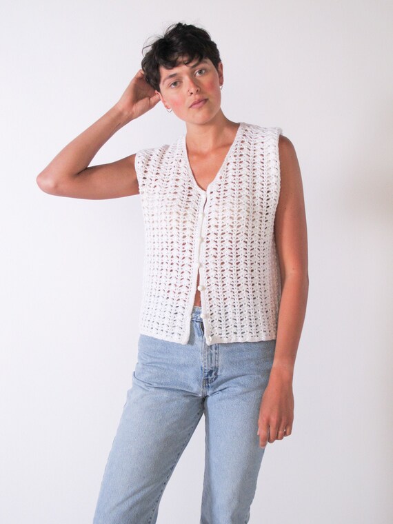 white crochet vest