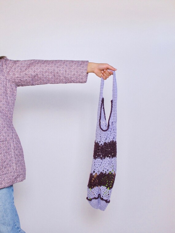 Lavender Crochet Net Bag, crochet tote bag, purple