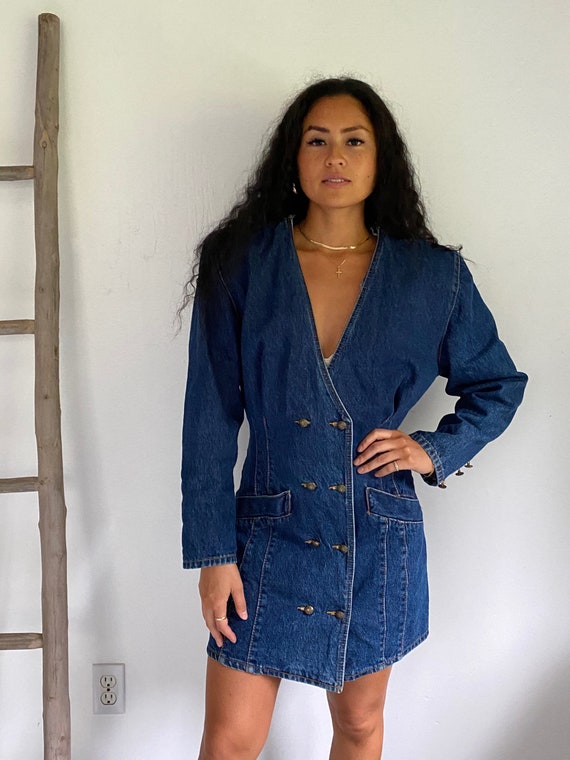 Denim Dress, vintage denim dress, denim blazer, wo
