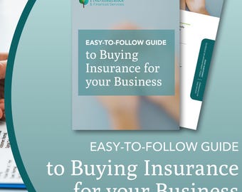 Op de afbeelding: Een blauwe en witte gids met de titel "EASY-TO-FOLLOW GUIDE to Buying Insurance for your Business" en het logo van FND Insurance & Financial Services.