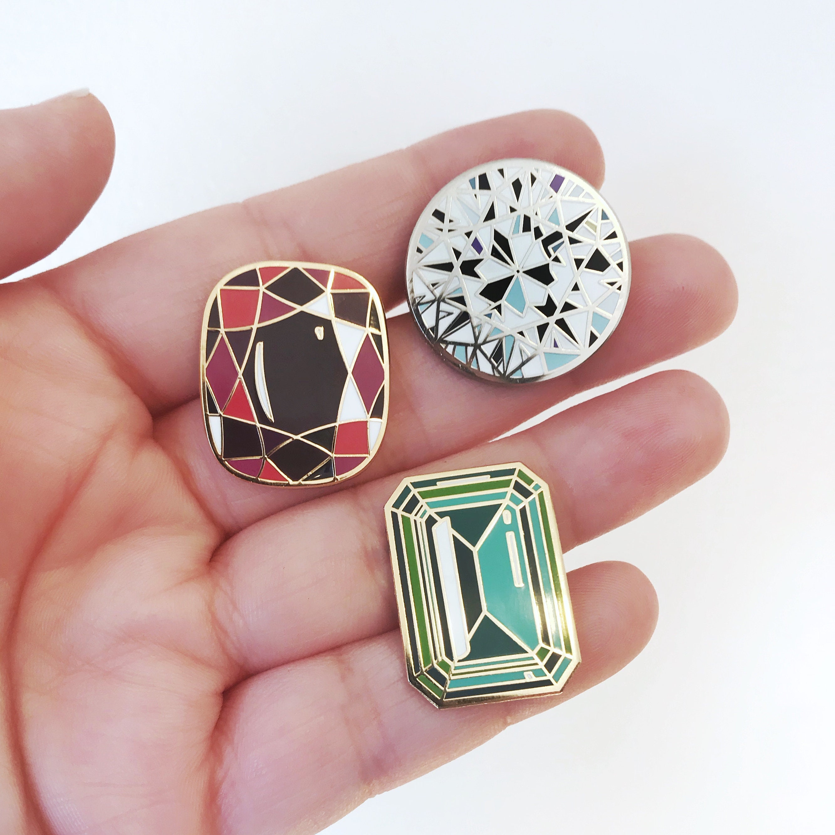 Set of 3 enamel gemstones pins Etsy