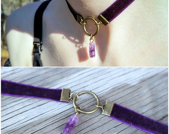 Her Majesty - Natural Amethyst on Velvet Choker - Aquarius
