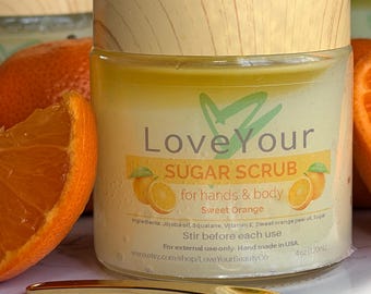 Exfoliating Sugar Scrub for hands and body, skin polishing scrub, at-home pre-sauna ritual, Aufguss-inspired - Sweet Orange scent