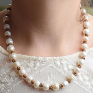 Leather and White Pearl Necklace, Pearl Necklace, Pearl and Leather ...